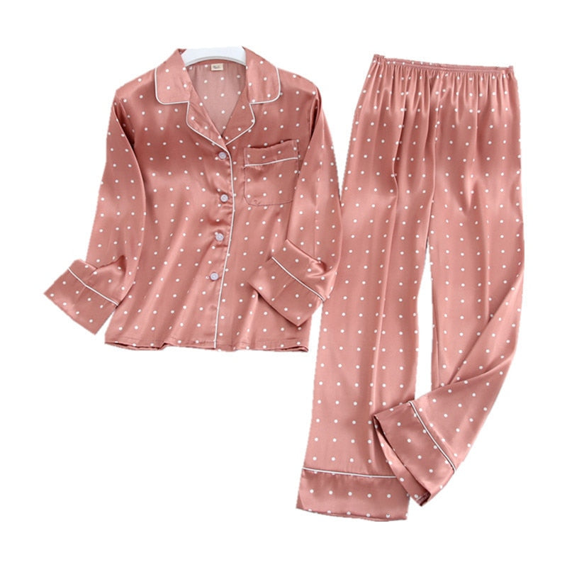 Womens Printed 2pc Long Sleeved Top Trouser Pyjama Set