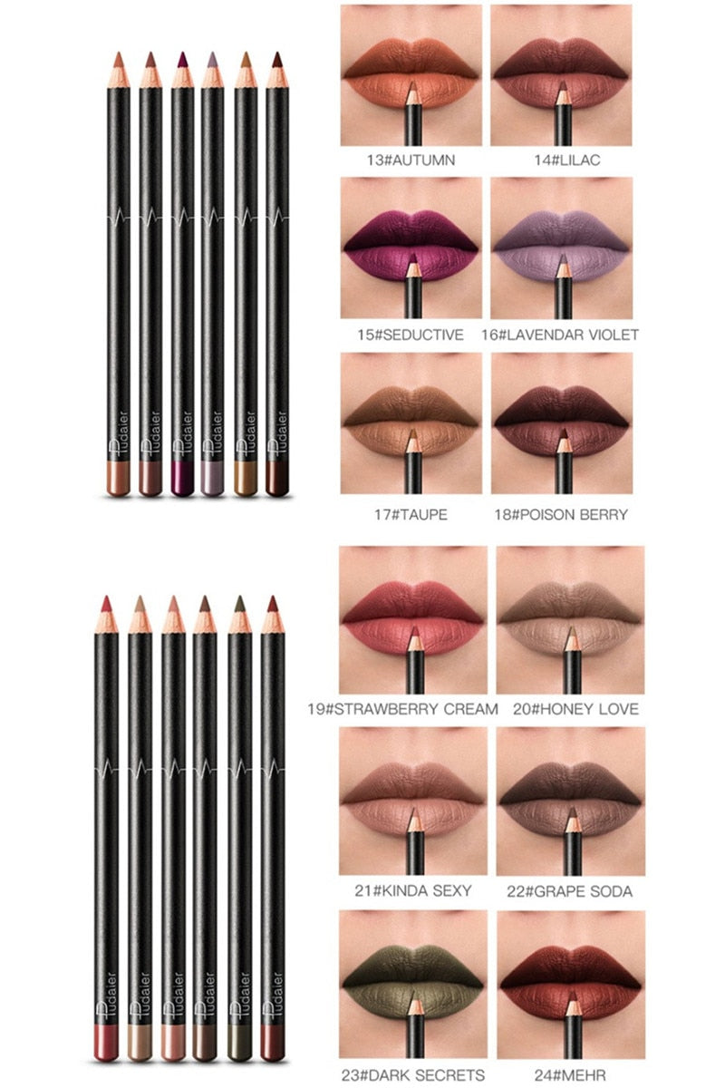 6/12Pcs Waterproof Matte Lip Liner Pencil Lipstick Set