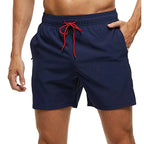 Mens Elastic Closure Quick Dry Zipper Pockets Mesh Lining Beach Shorts