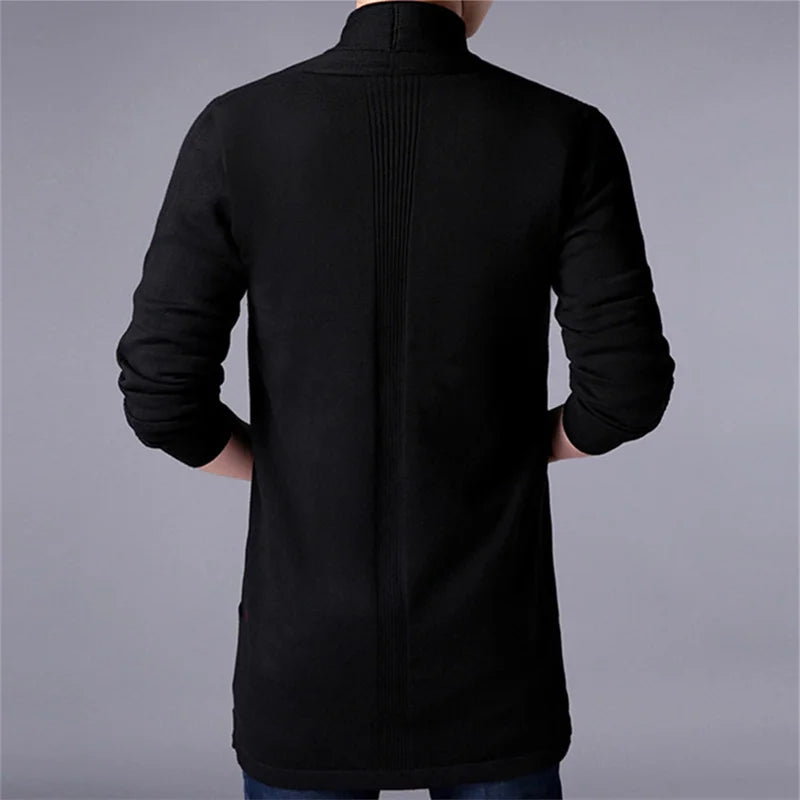 Mens Slim Fit Long Solid Colour Knitted Casual Sweater Cardigan Coat