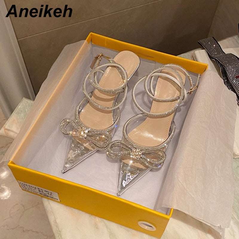 Butterfly-Knot Cross-Tied Crystal Pointed Toe Pumps