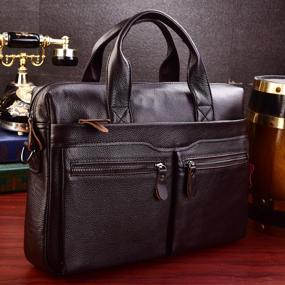 Mens Genuine Leather Business Travel Briefcases Bag