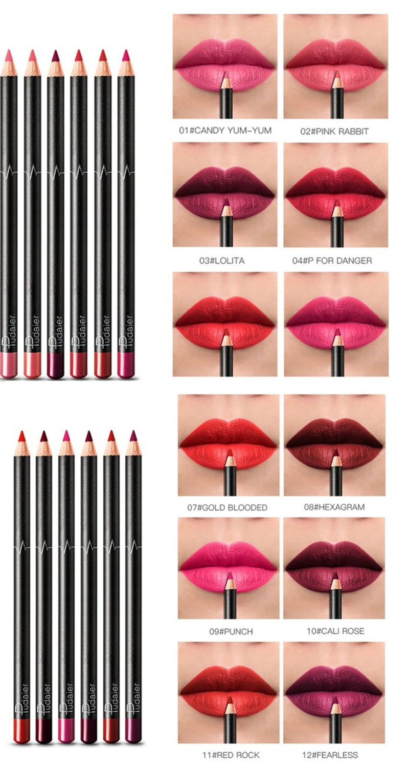 6/12Pcs Waterproof Matte Lip Liner Pencil Lipstick Set