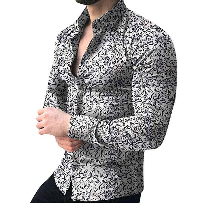 Mens Long Sleeve Floral Print Casual Summer Shirt