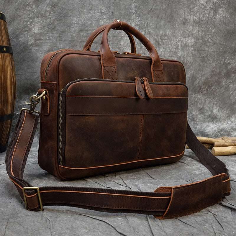 Mens Business Genuine Leather Laptop Briefcase Bag