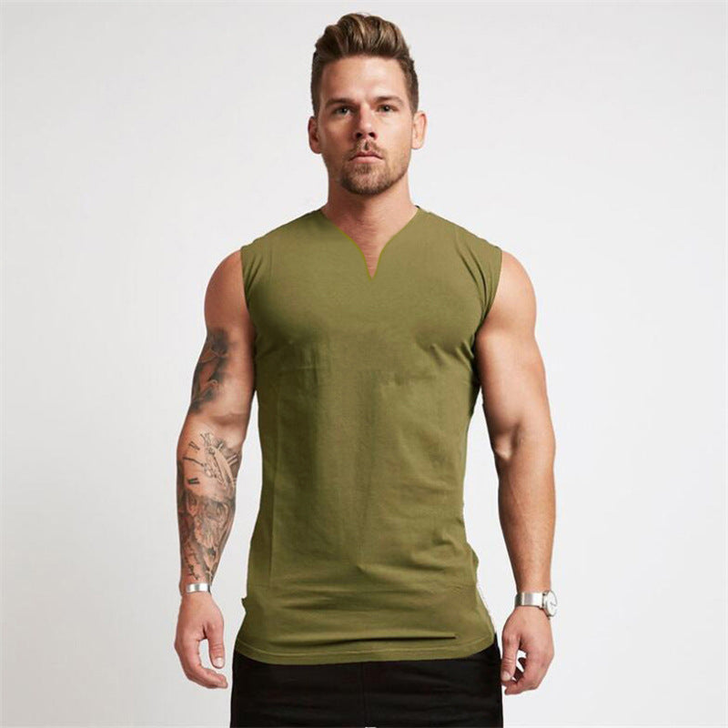 Mens Solid Color V-Neck Sports Bodybuilding Fitness Training Sleeveless Tank Top