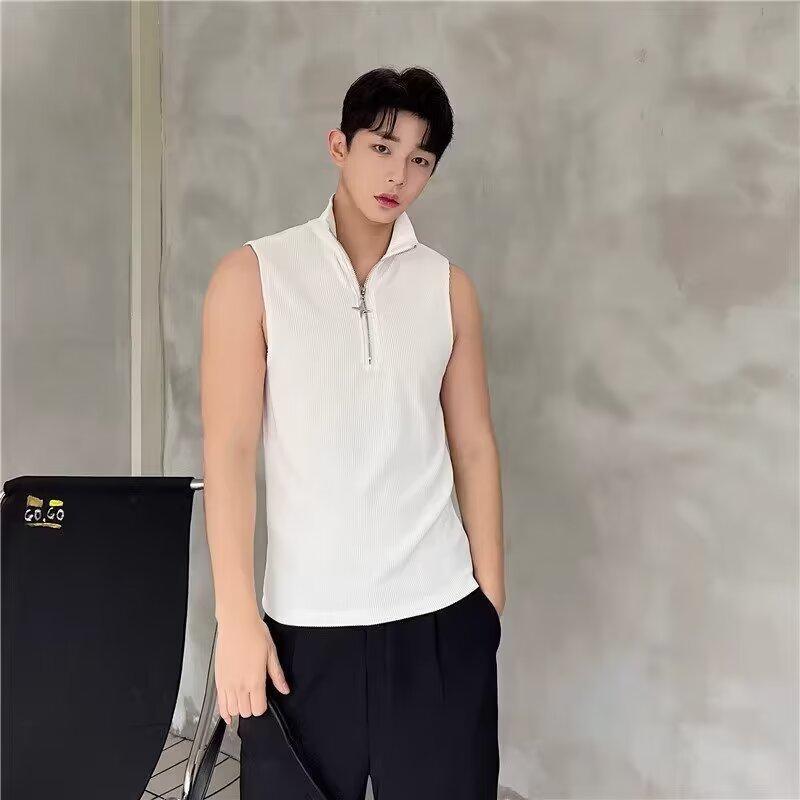 Mens Chic Black Slim Fit Sleeveless Zip Up Vest