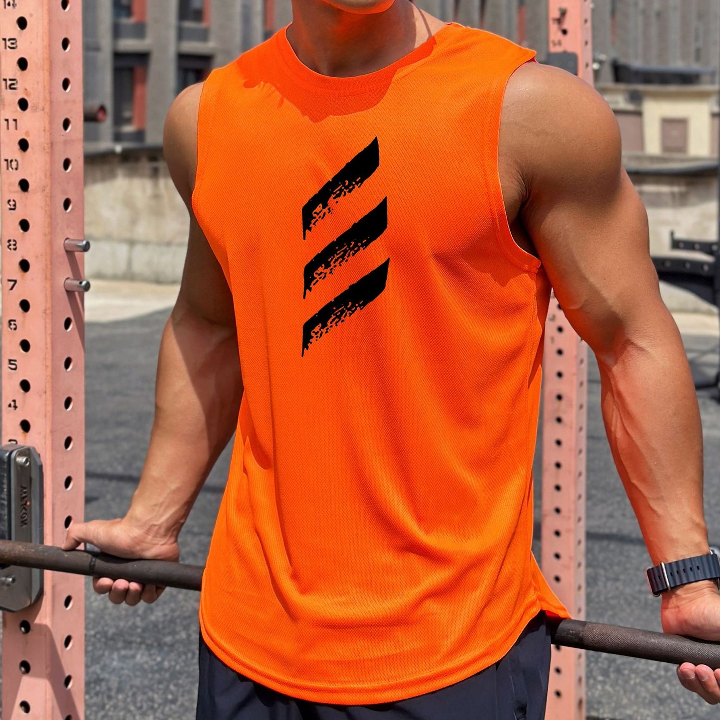 Mens Pullover Round Neck Mesh Base Sports Fitness Sleeveless Quick-Drying Vest