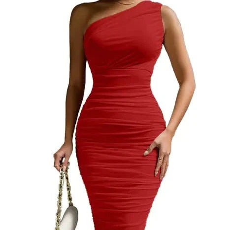 Womens Mesh One-Shoulder Ruched Dress