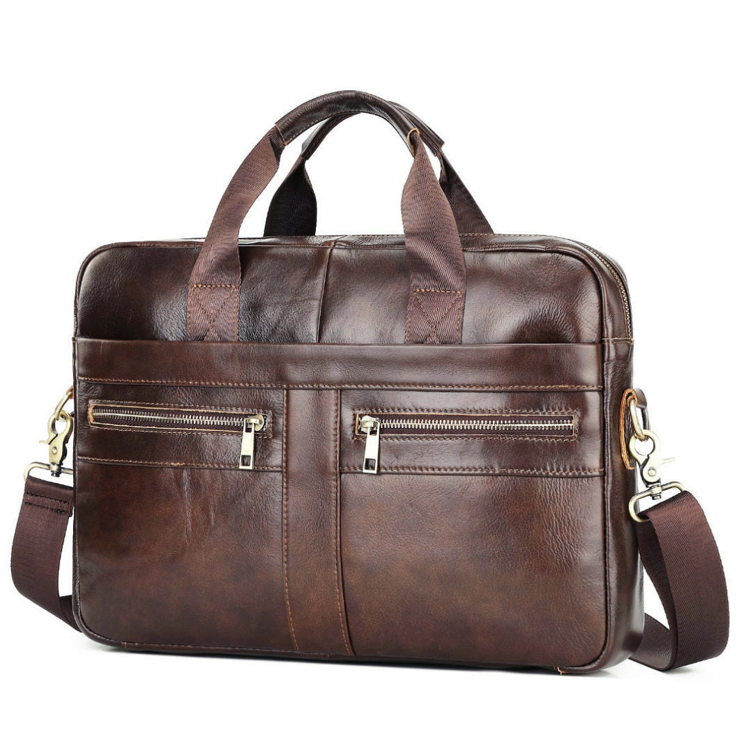 Mens Casual Genuine Leather Travel Laptop Bag