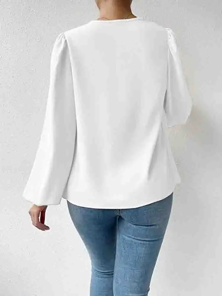 Womens Chiffon Long Sleeve Solid Colour Casual Loose Fit Top