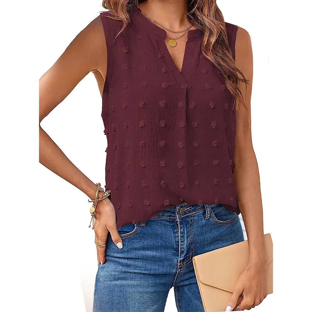 Womens Summer Sleeveless V-Neck Casual Top