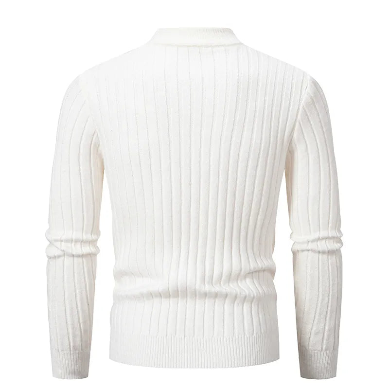 Mens Solid Colour O-Neck Knitted Slim Fit Sweater