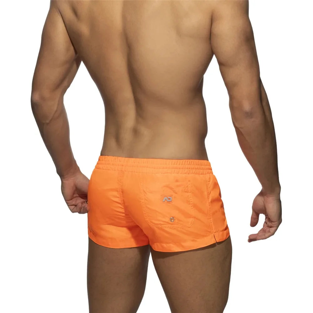 Mens Solid Colour Quick Drying Low Waist Beach Swimming Trunks