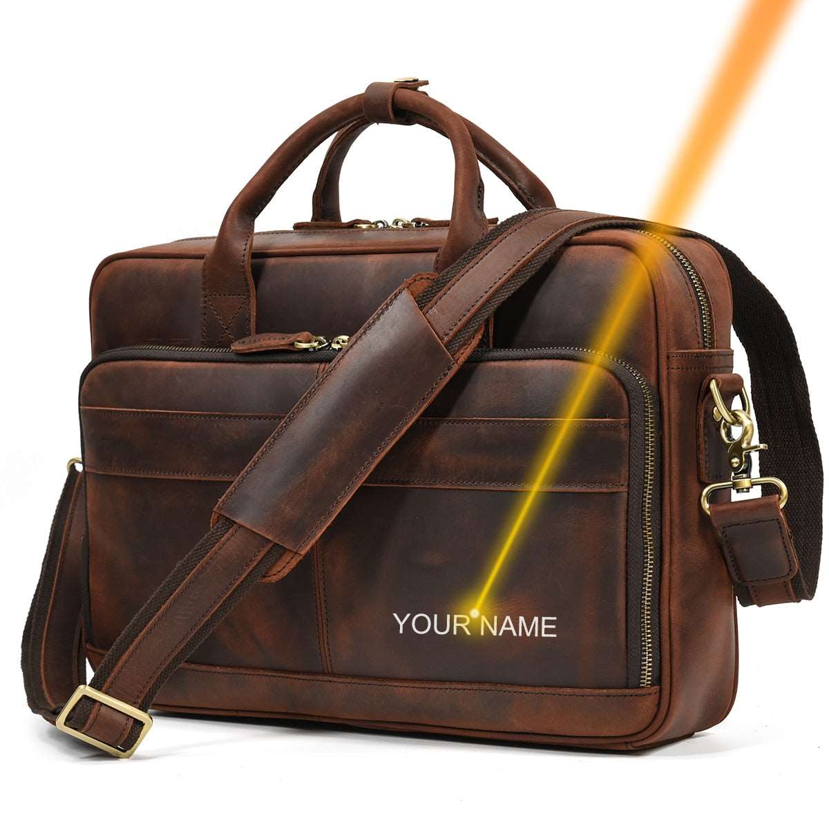 Mens Business Genuine Leather Laptop Briefcase Bag