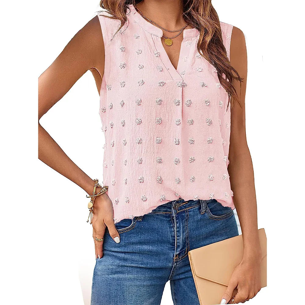 Womens Summer Sleeveless V-Neck Casual Top