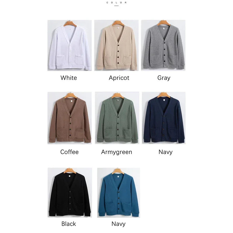 Mens Knitted Solid Casual V Neck Collar Cardigan Sweater