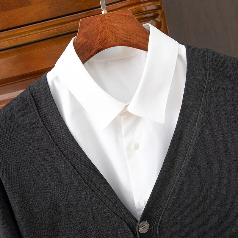 Mens Cashmere Solid Colour Basic V Neck Single Breasted Loose Fitting Knitted Cardigan