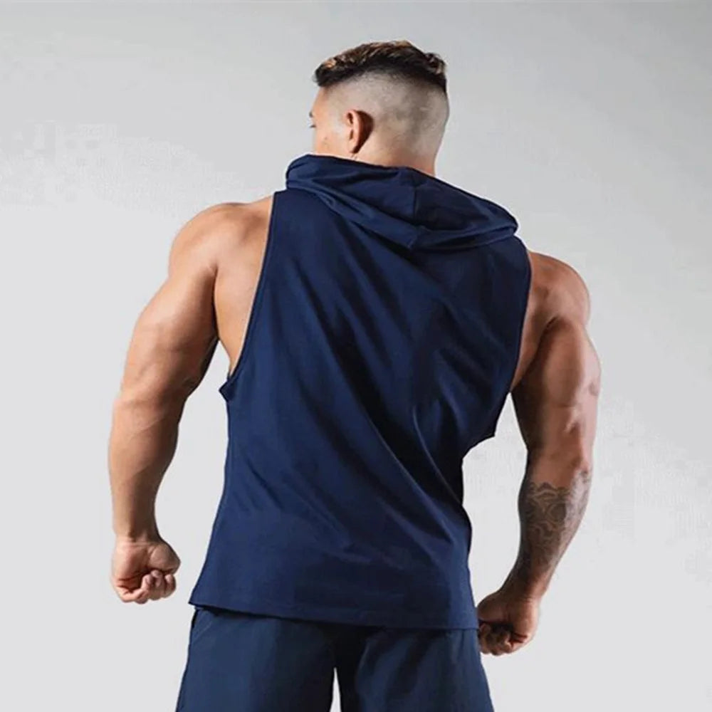 Mens Hooded Gym Fitness Bodybuilding Sport Sleeveless Stringer Singlet Vest