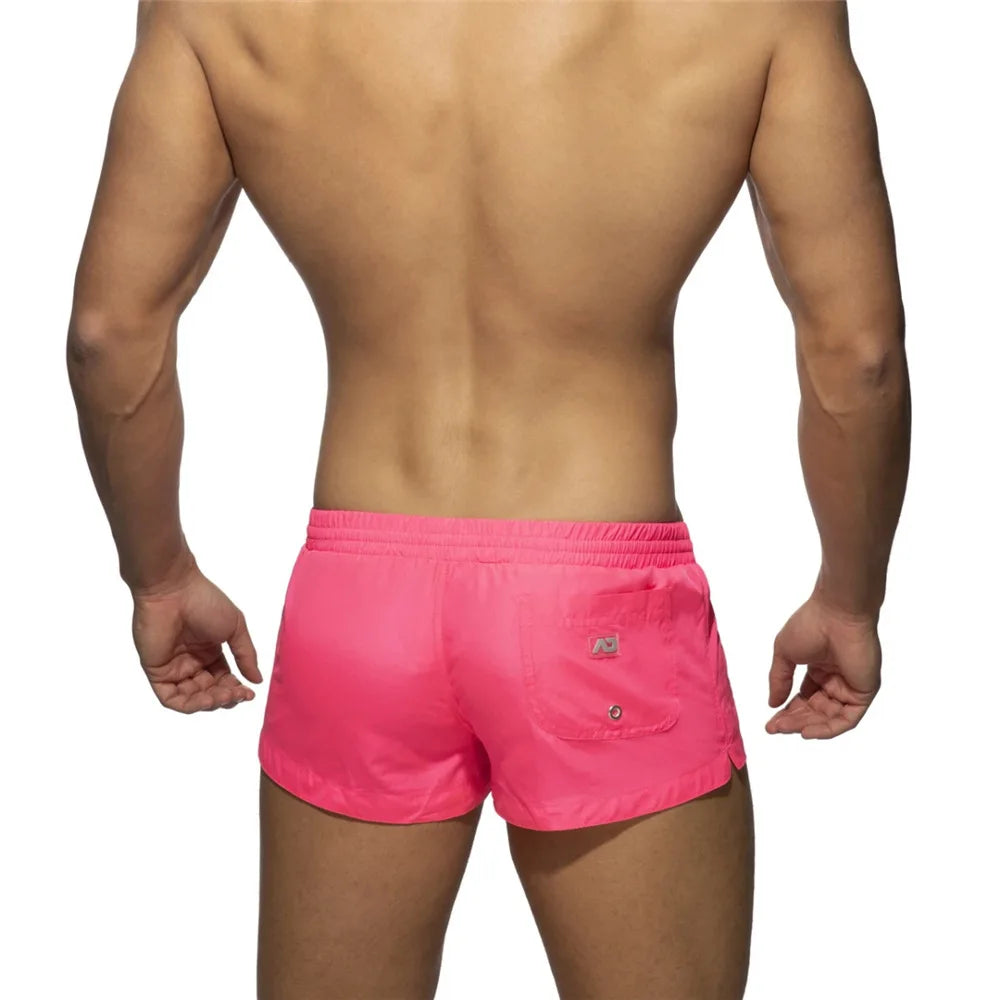 Mens Solid Colour Quick Drying Low Waist Beach Swimming Trunks