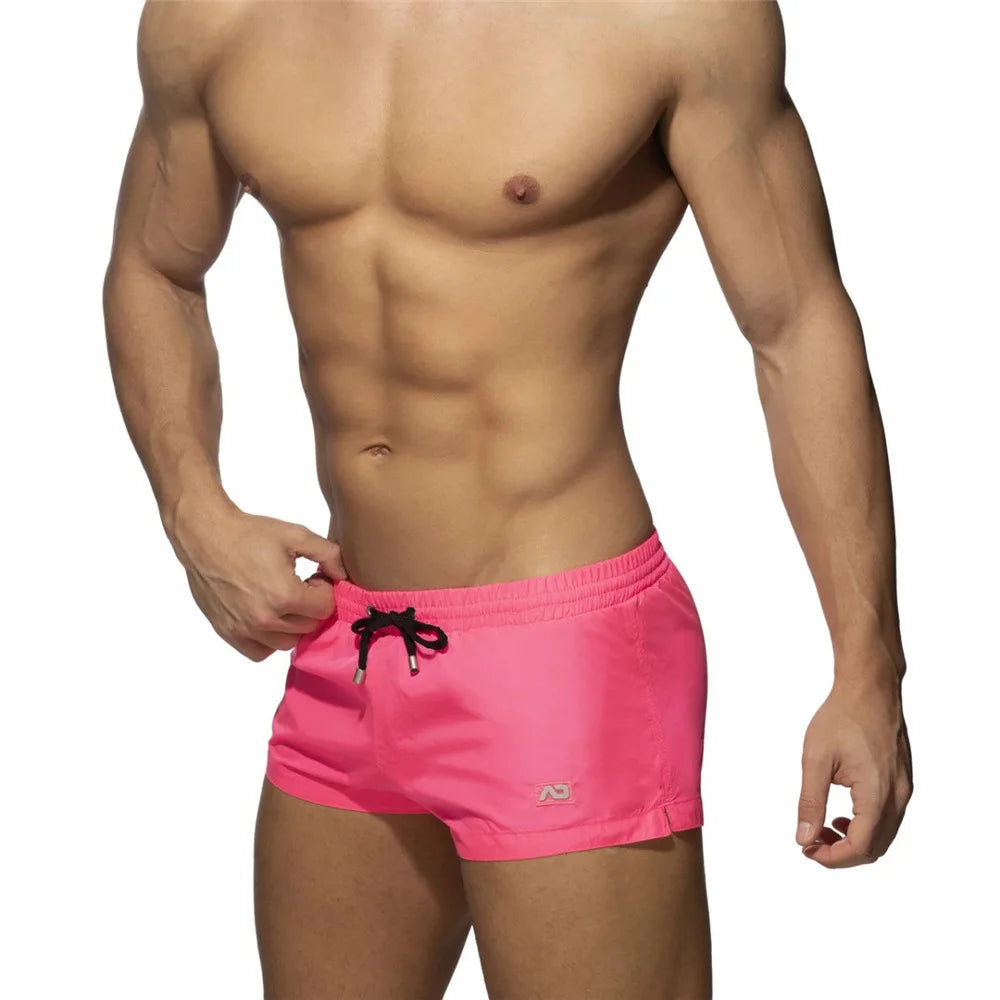 Mens Solid Colour Quick Drying Low Waist Beach Swimming Trunks