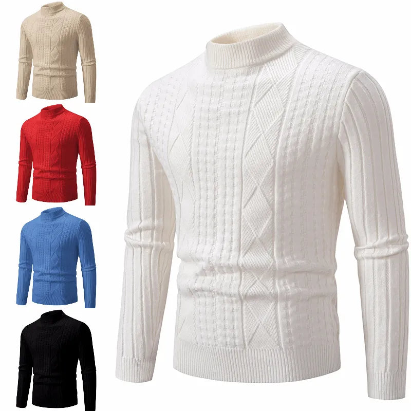 Mens Solid Colour O-Neck Knitted Slim Fit Sweater