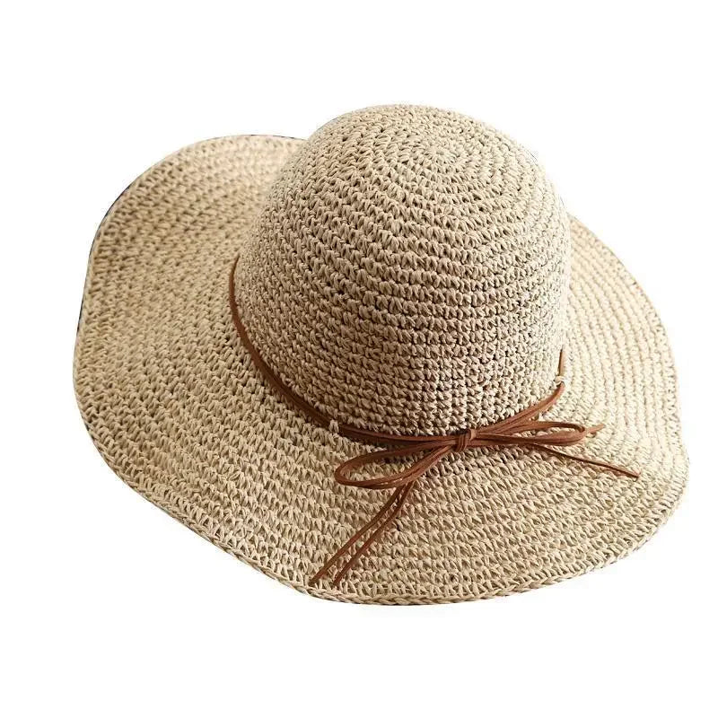 Womens Sunscreen Simple Straw Summer Hat With Folding Bow