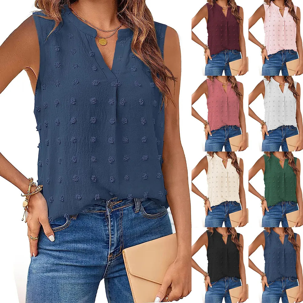 Womens Summer Sleeveless V-Neck Casual Top