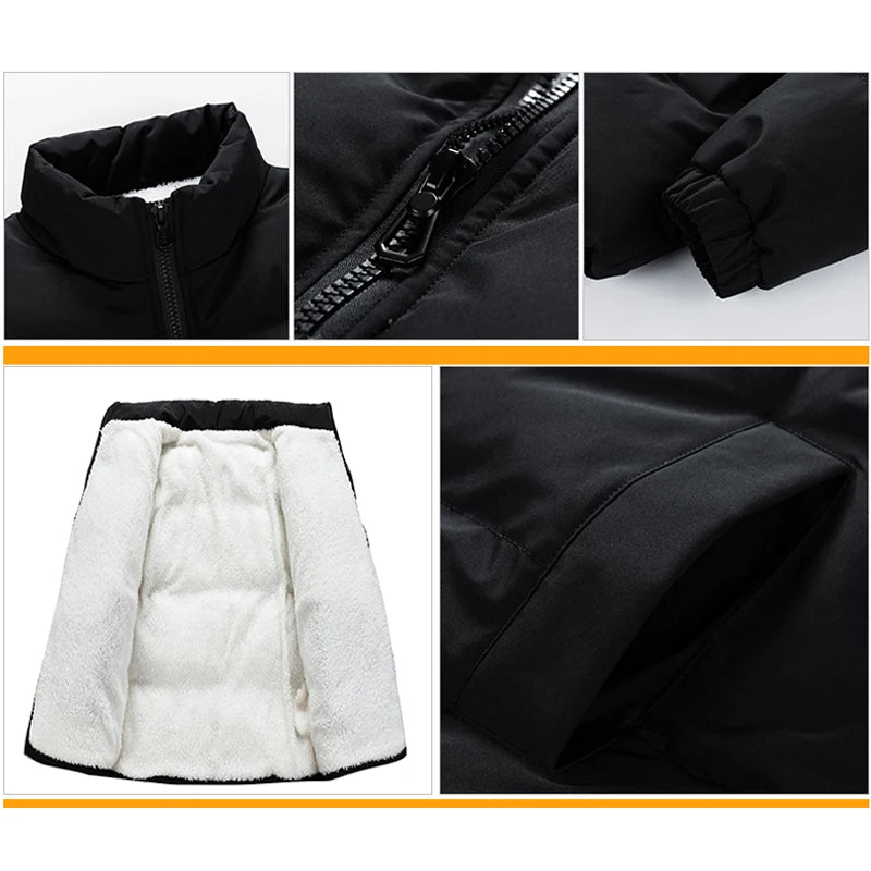 Mens Warm Fleece Thick Cotton Padded Stand Collar Casual Jacket