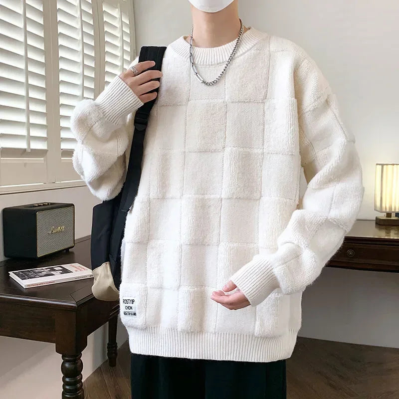 Mens Knitted Hip Hop Streetwear Oversized Casual O-Neck Sweater