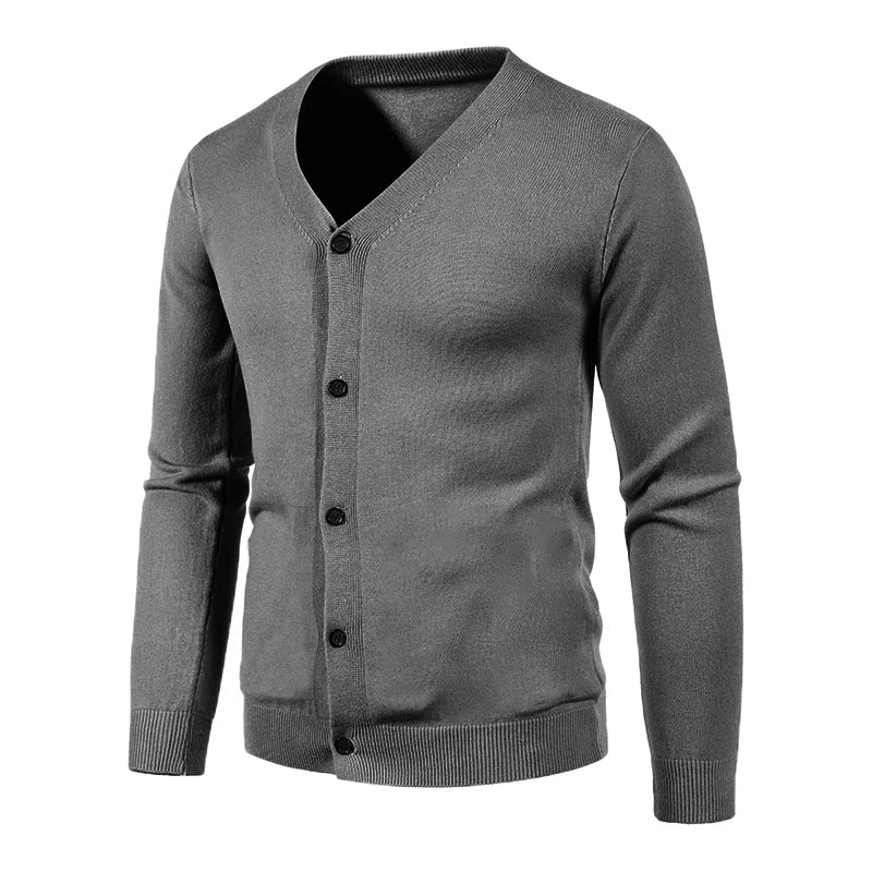 Mens Casual Thin V Neck Basic Elastic Slim Fit Solid Knitted Cardigan