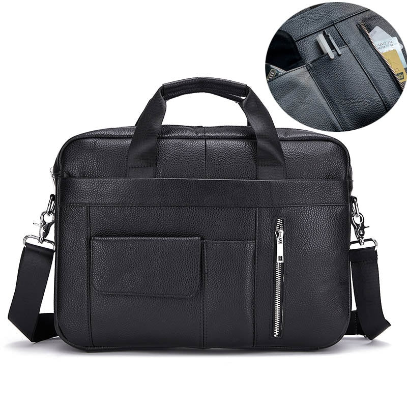 Mens Casual Genuine Leather Travel Laptop Bag