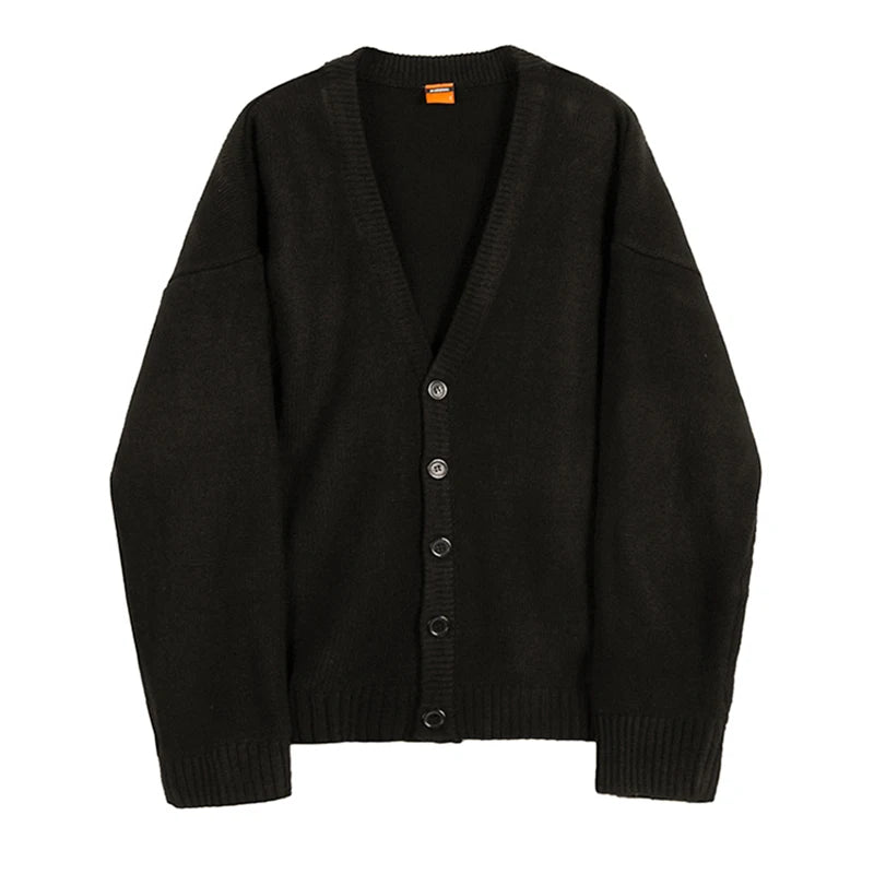 Mens Knitted Solid Colour V-Neck Single Breasted Cardigan
