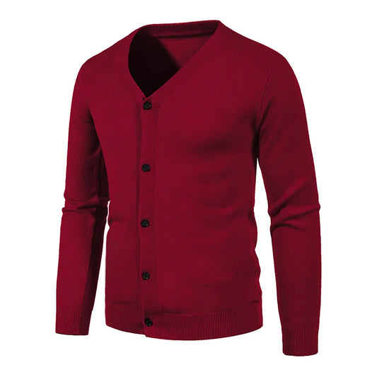 Mens Casual Thin V Neck Basic Elastic Slim Fit Solid Knitted Cardigan