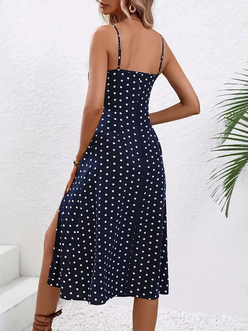 Womens Floral Print Spaghetti Straps Square Neck Split Thigh Summer Boho Dress