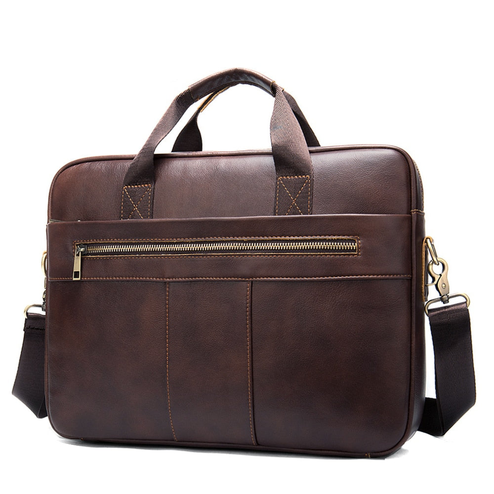 Mens Casual Genuine Leather Travel Laptop Bag