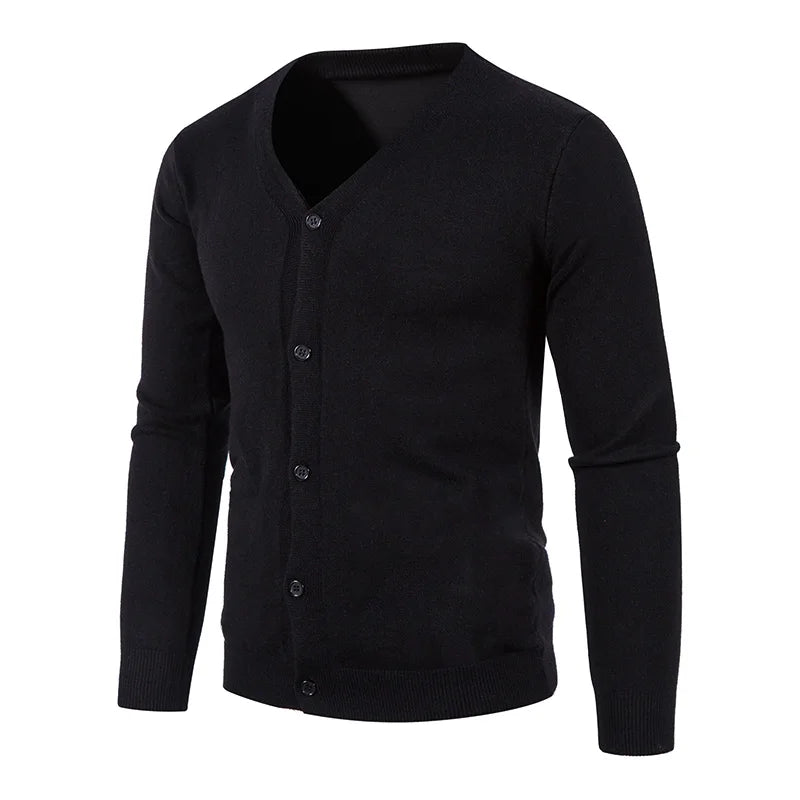 Mens Casual Thin V Neck Basic Elastic Slim Fit Solid Knitted Cardigan MTLondon