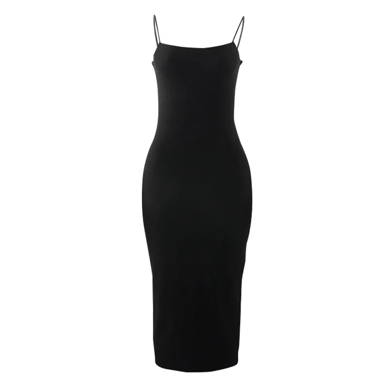 Womens Sexy Sleeveless Backless Solid Spaghetti Strap Bodycon Elegant Dress