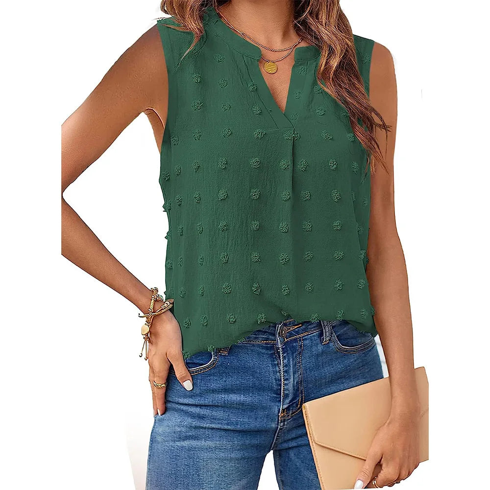 Womens Summer Sleeveless V-Neck Casual Top