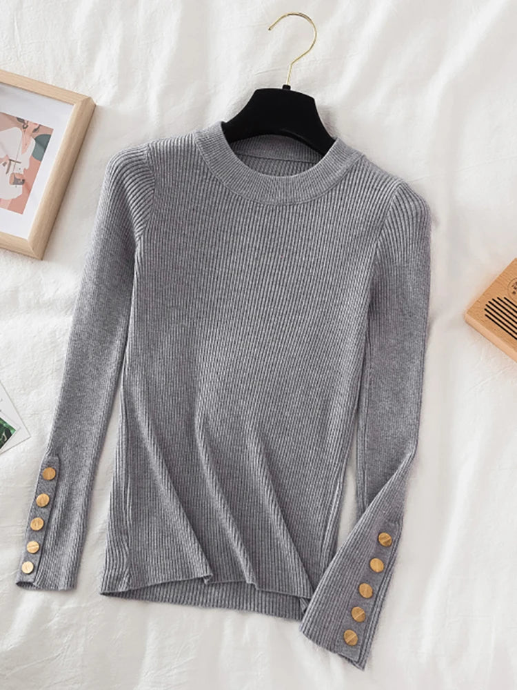 Womens Thick Casual Autumn Winter O-Neck Chic Slim Fit Pullover Sweater