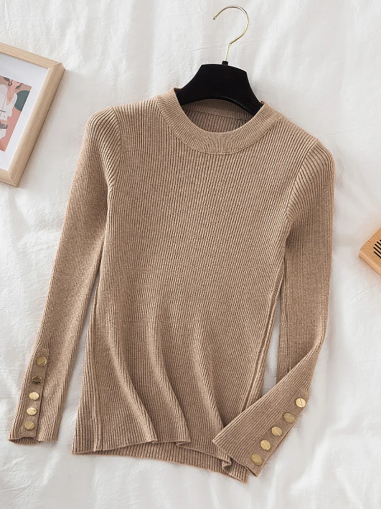 Womens Thick Casual Autumn Winter O-Neck Chic Slim Fit Pullover Sweater