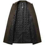 Mens Solid Colour Long Woollen Smart Casual Windbreaker Coat