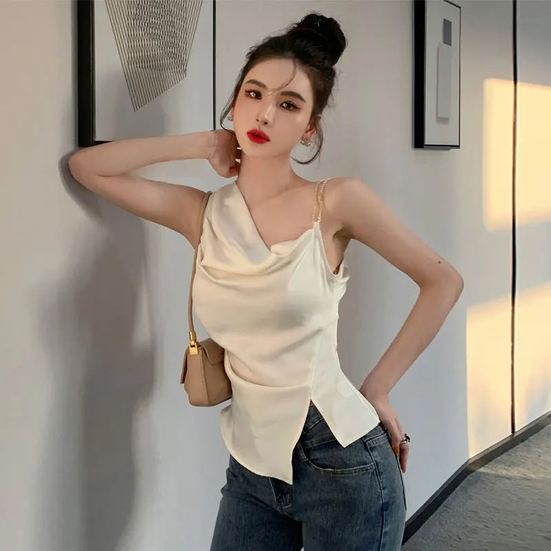 Womens Slim Fit Solid Colour Sleeveless Summer Top