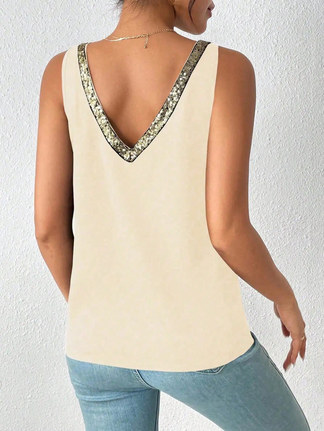 Womens V-Neck Loose Fit Sleeveless Top