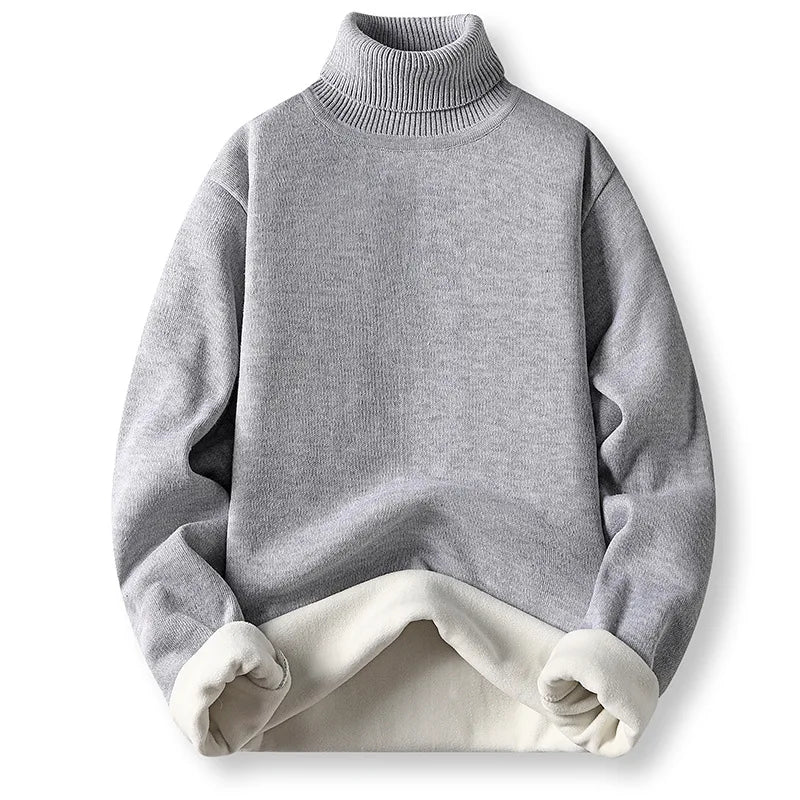 Mens Solid Long Sleeved Turtleneck Casual Pullover