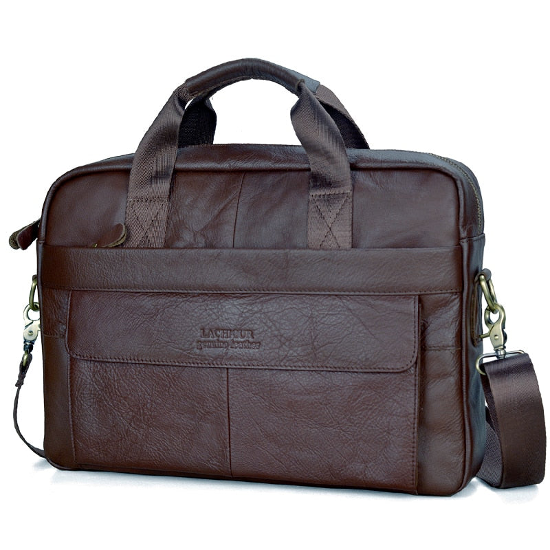 Mens Casual Genuine Leather Travel Laptop Bag