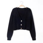 Womens V Neck Cropped Long Sleeve Twist Knitted Cardigan Sweater