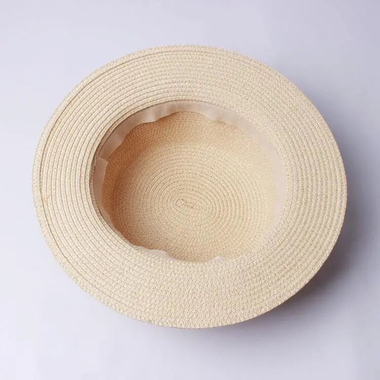 Unisex Summer Beach Bucket Cap Bowknot Straw Hat