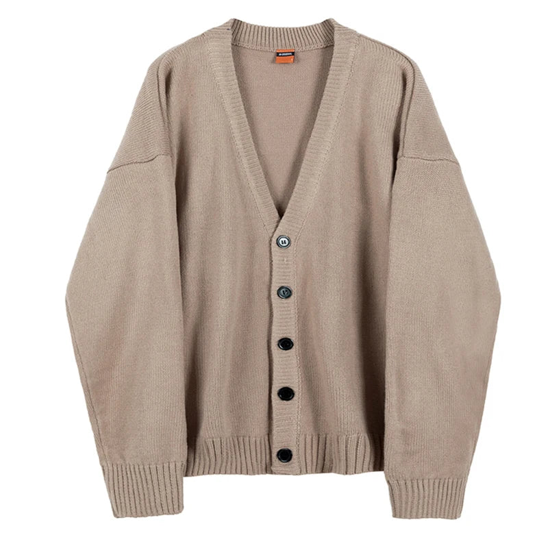 Mens Knitted Solid Colour V-Neck Single Breasted Cardigan