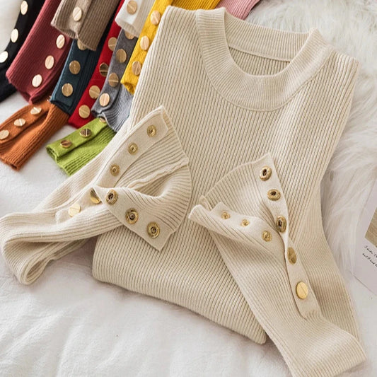 Womens Thick Casual Autumn Winter O-Neck Chic Slim Fit Pullover Sweater